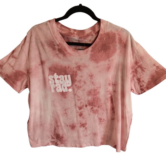 Rad Vibes Only | Pink Tie-Dye STAY RAD Graphic Cropped Boxy T-Shirt - Picture 1 of 7